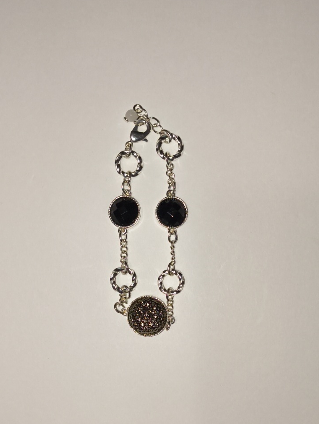 Silver-Tone Bracelet With Black Stones And Druzy Accent